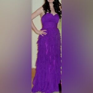 Strapless Purple Ruffle Dalia Macphee Gown